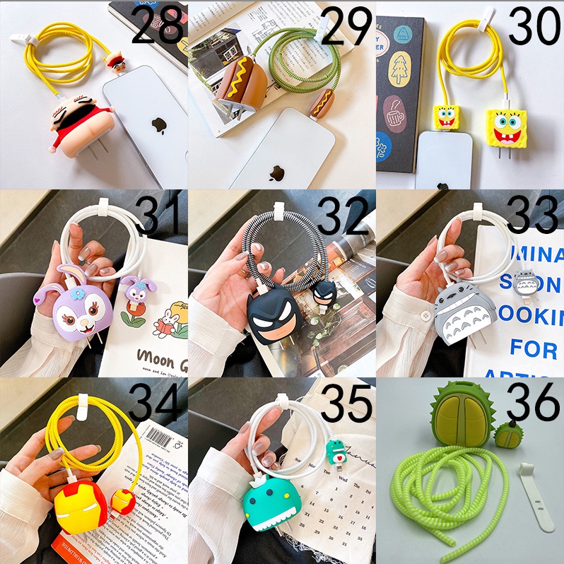 Bộ phụ kiện bảo vệ hoàn toàn mới Cáp sạc 20W 18W cho iphone 11 pro max 12 mini 13 pro vỏ sạc hoạt hình silicon dễ thương dây sạc ip dây bộ sạc iphone