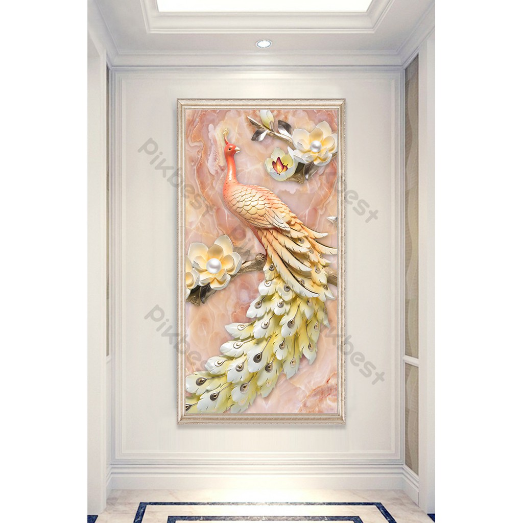 Tranh dán tường 3D Cẩm Thạch Khổng Tước MS02