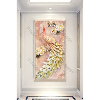 Tranh dán tường 3D Cẩm Thạch Khổng Tước MS02