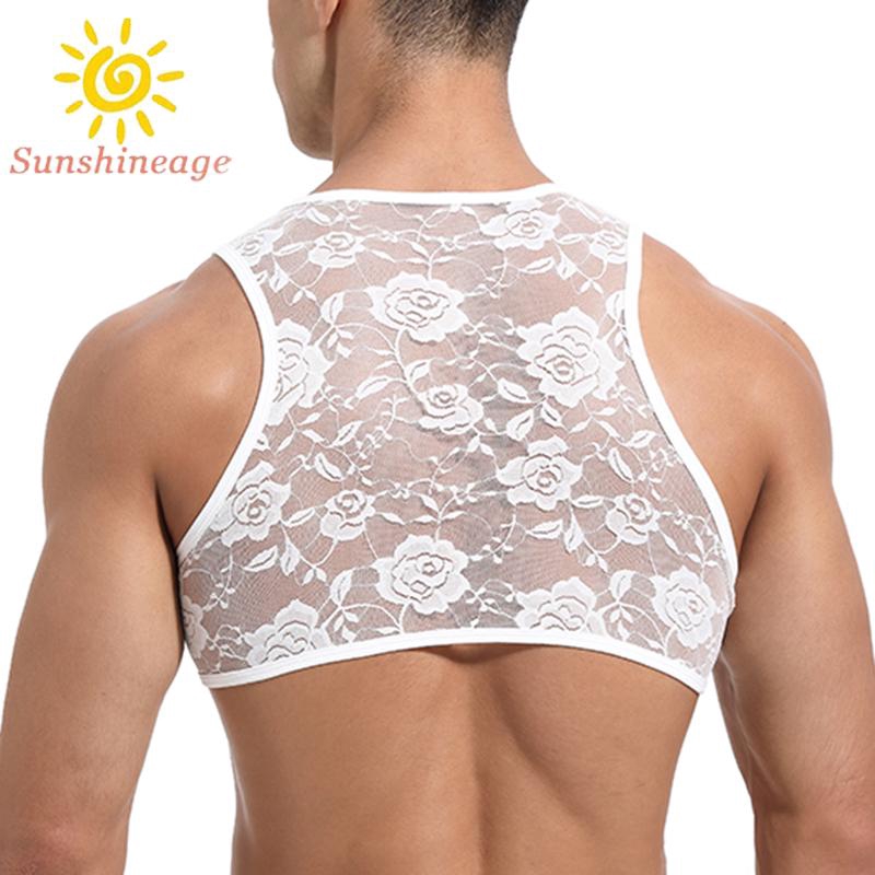 Áo ngực ren không tay cổ tròn xuyên thấu cho nam