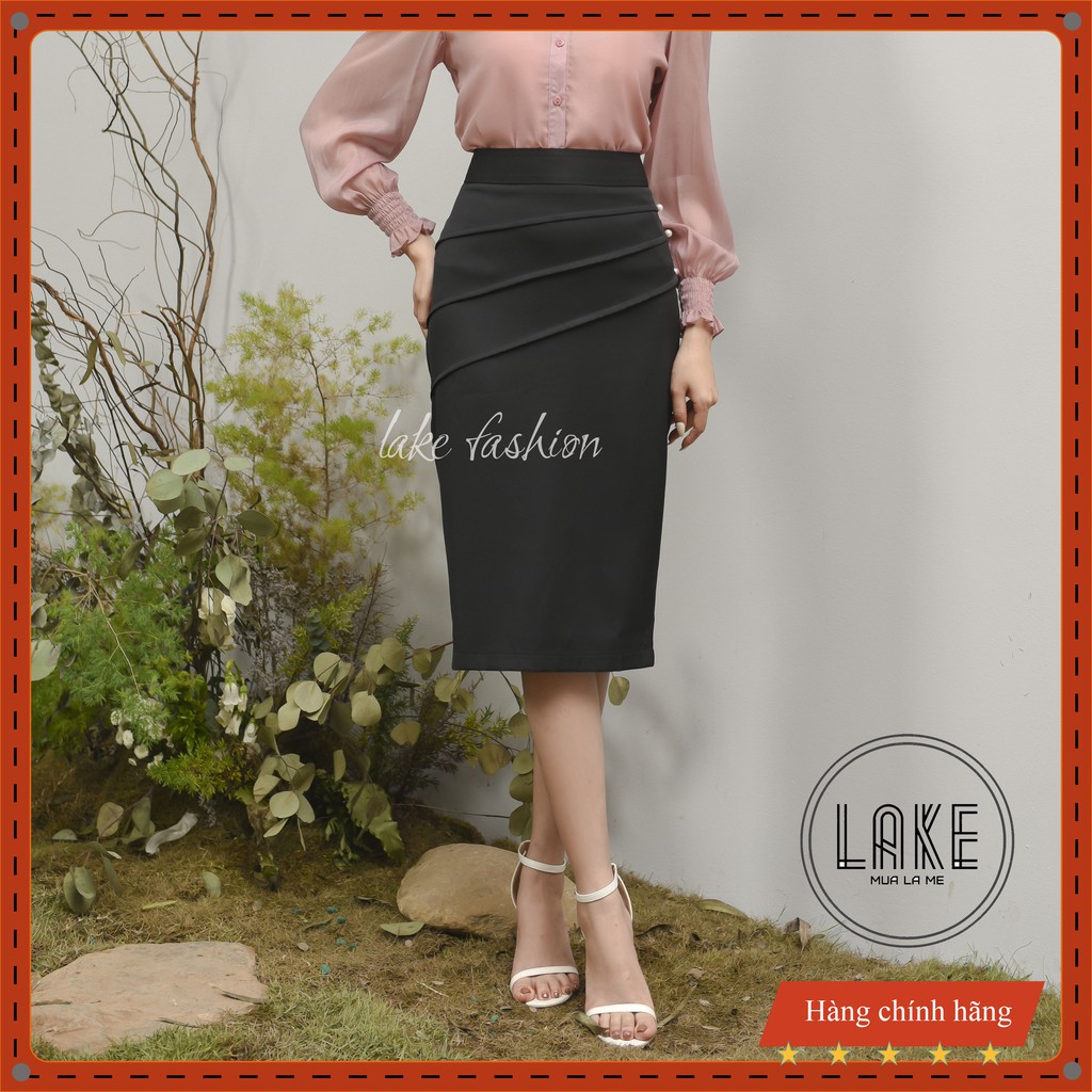 Chân váy công sở, váy chân bút chì, đính ngọc xếp ly chéo xẻ sau | BigBuy360 - bigbuy360.vn