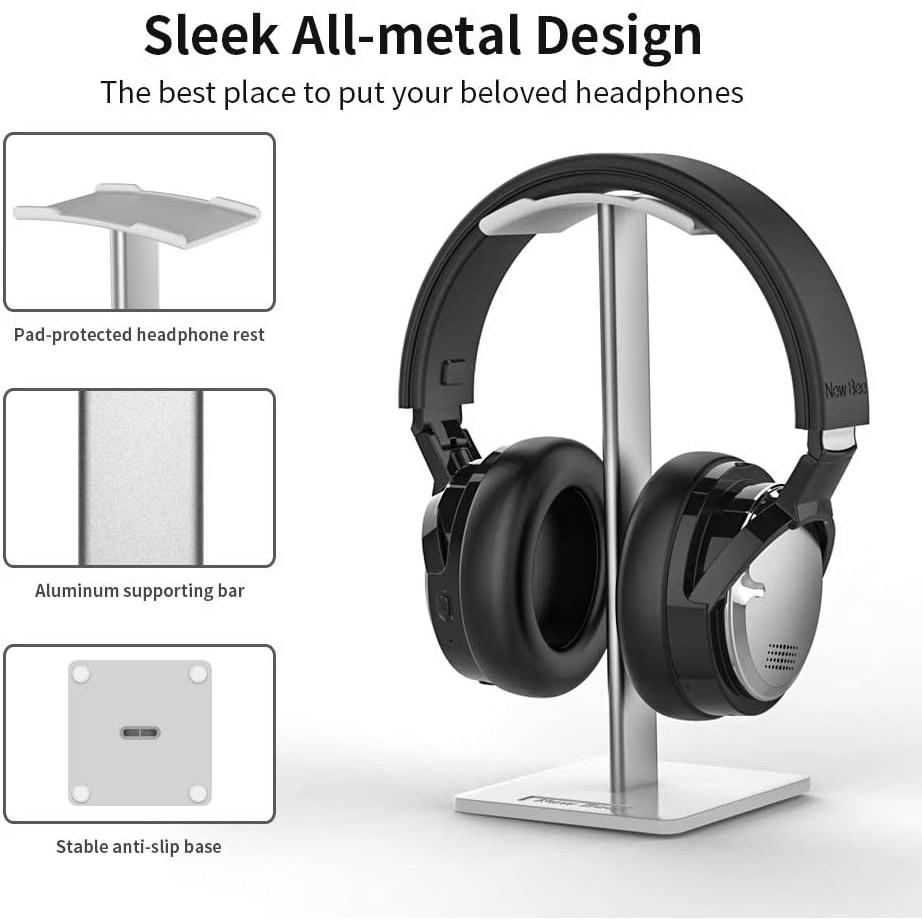 Headphone Stand Headset Holder New Bee Earphone Stand with Aluminum Supporting Bar Flexible Headrest ABS Solid Base for All Headphones Size