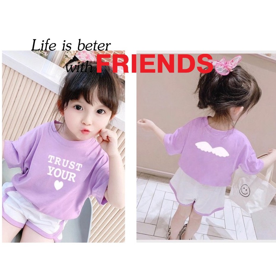 Đồ bộ bé gái Con Xinh cotton TRUST YOUR LOVE,set quần áo trẻ em từ 5 đến 14 tuổi