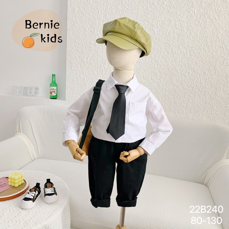 Bộ sơmi bé trai Bernie dài tay kèm cavat cho bé từ 9-27kg-22B240