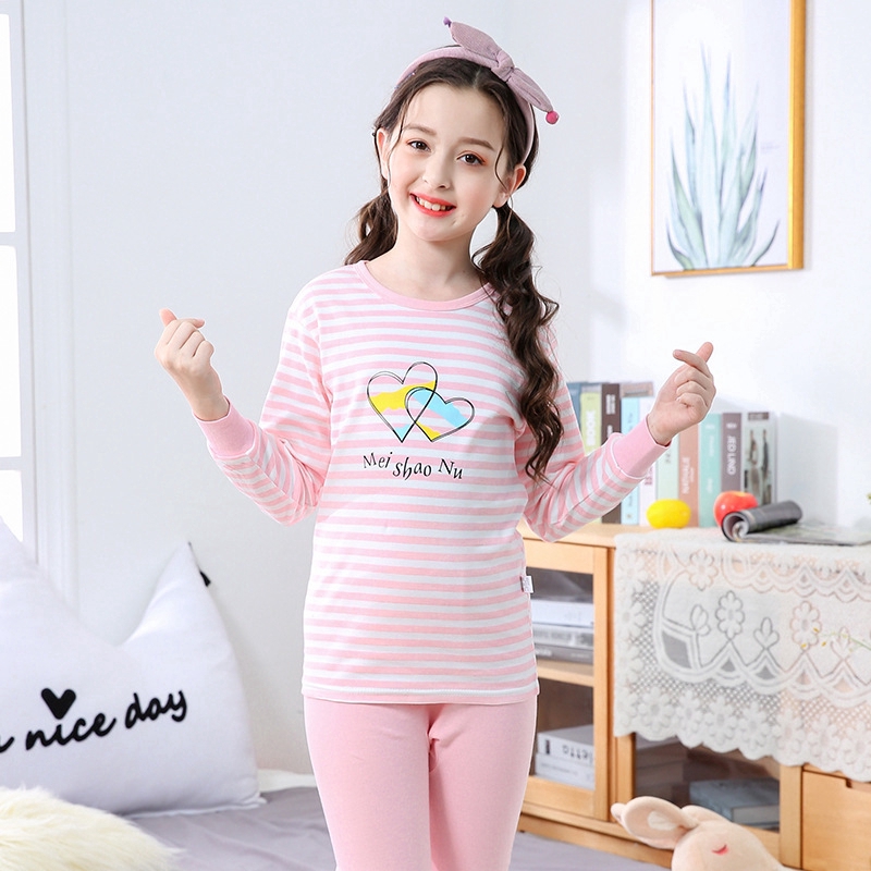 Girl Pajamas Cotton Breathable Homewear Clothes Kids Pyjamas 2pcs/set Long Sleeve Top+Pants Sleepwear 8-18Yrs