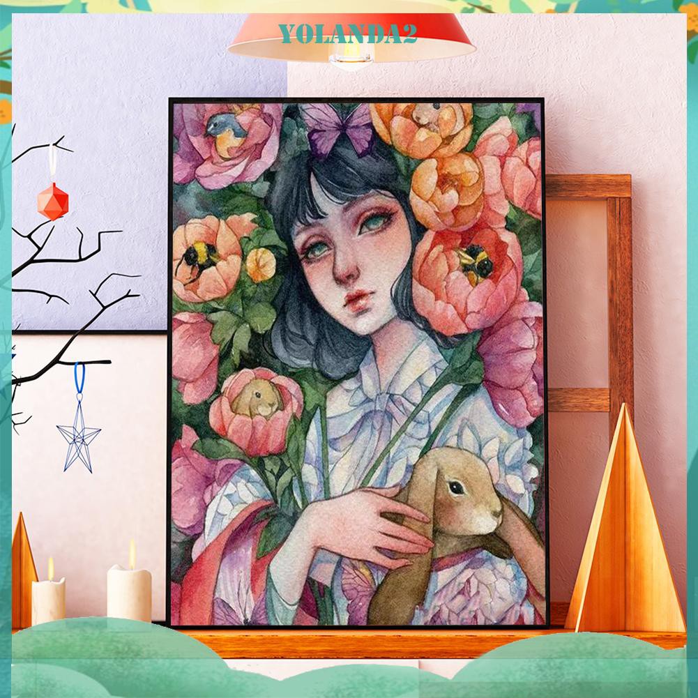 Bộ Tranh Kim Cương 5d Tự Làm Hình Cô Gái Và Hoa Độc Đáo