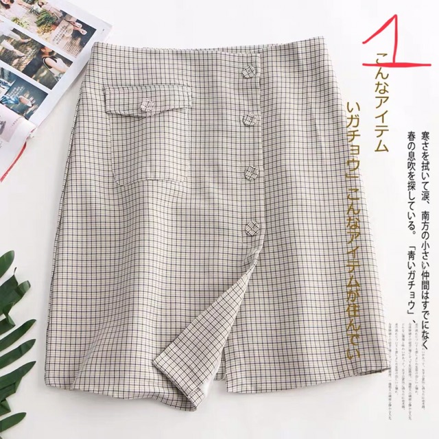[Quynhmai2204]Chân váy cotton kẻ caro đắp vạt phối túi hàng xuất dư | BigBuy360 - bigbuy360.vn