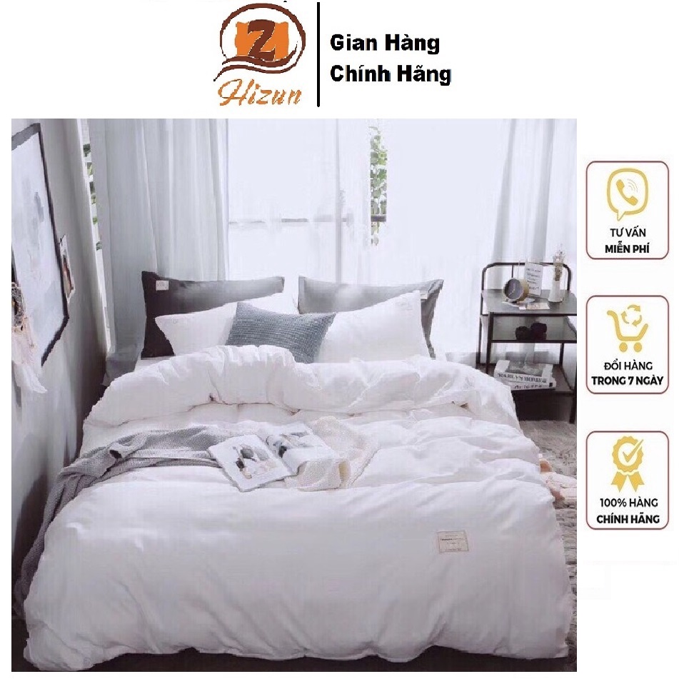 Trọn Bộ Chăn Ga Gối Cotton Tici Cao Cấp Hizun - Trắng Tinh Khôi