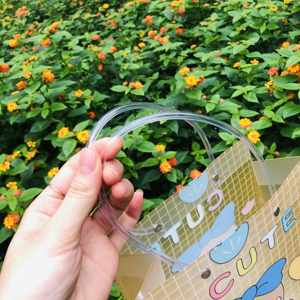 Túi plastic đã năng đựng đồ dùng, đồ trang điểm tiện lợi dễ thương màu cam handmade