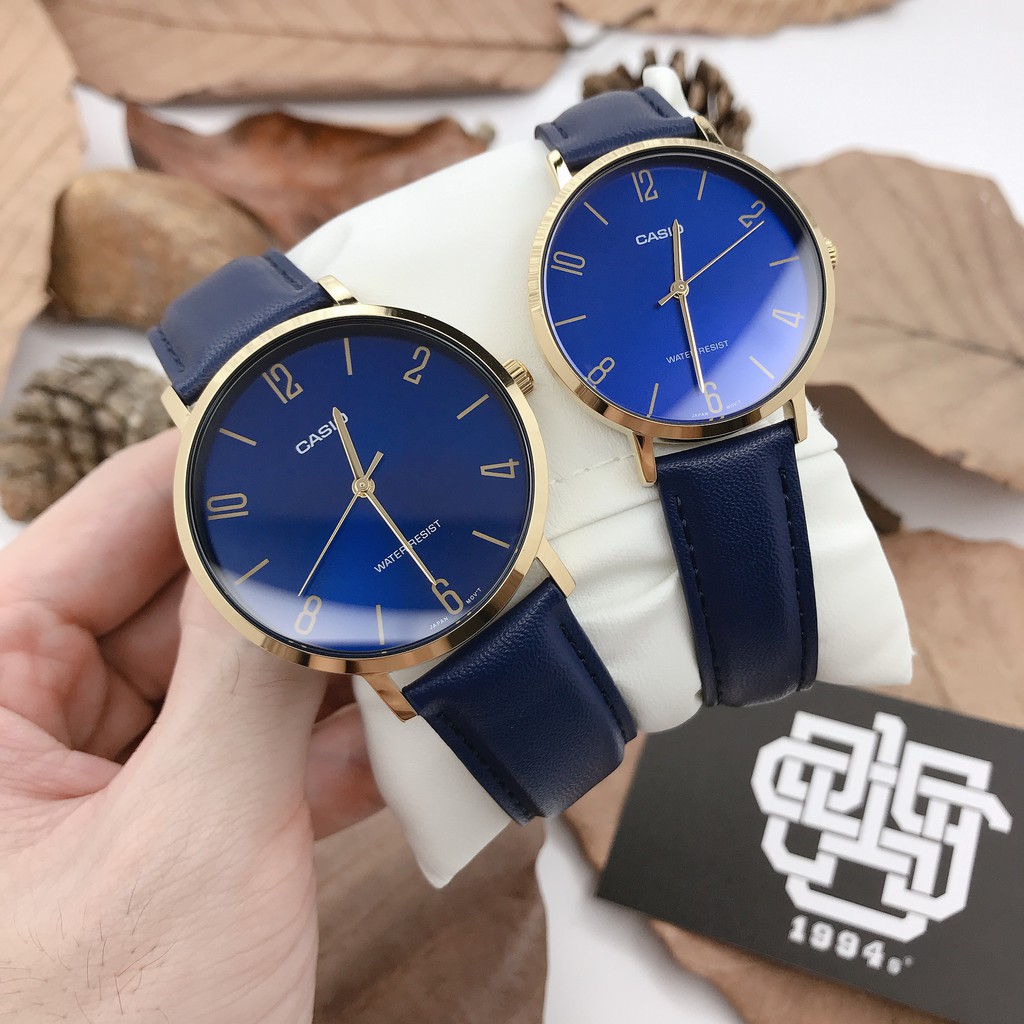 Đồng hồ cặp Casio MTP-VT01GL-2B2 / LTP-VT01GL-2B dây da, size 34mm, 40mm, chống nước, hàng chính hãng