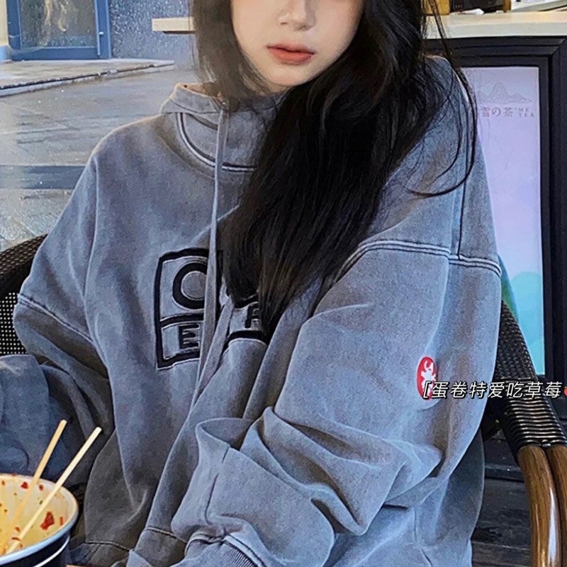 Áo Hoodie Dáng Rộng Thêu Chữ Thời Trang Cho Nữ