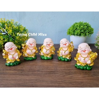 Bộ 05 tượng Di Lặc xi vàng 9cm - không kèm chân đế