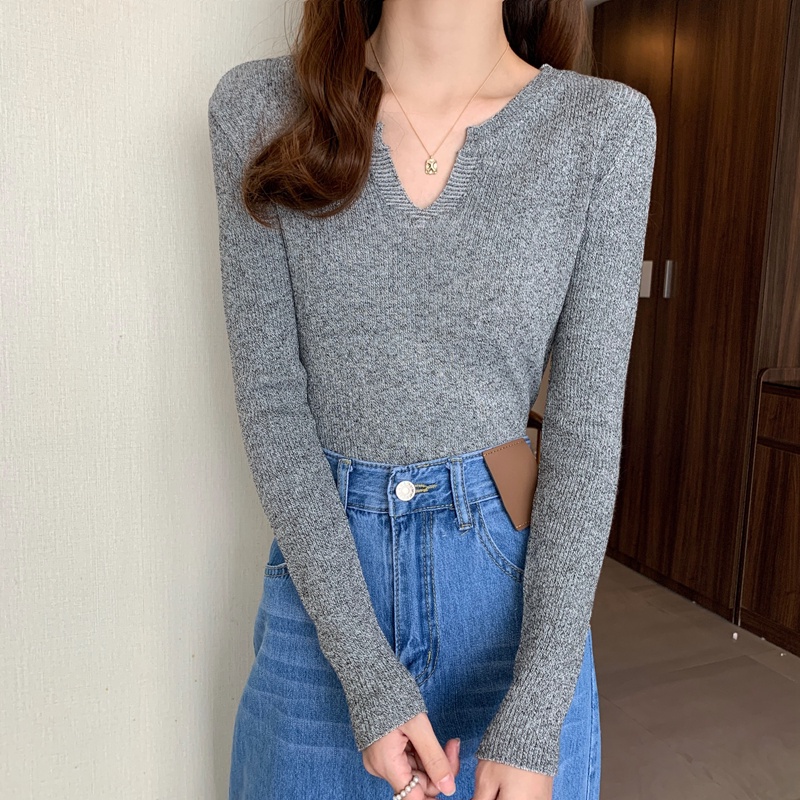 Áo Len Nữ Tay Dài Cổ Chữ V Thời Trang Hàn Quốc