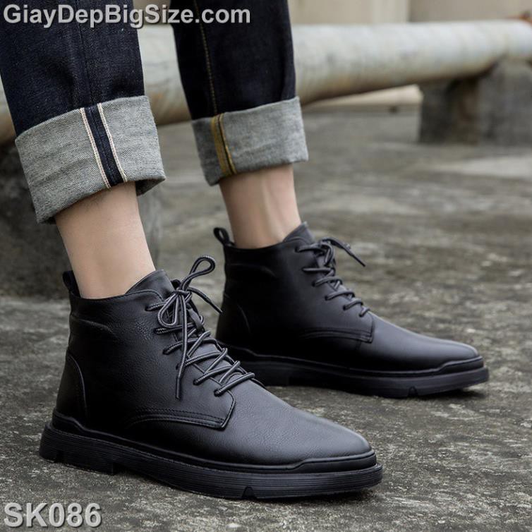 Giày boot (bốt) da bò, giày đốc cổ cao big size cỡ lớn (EU:45-46) cho nam chân to xa nhanh