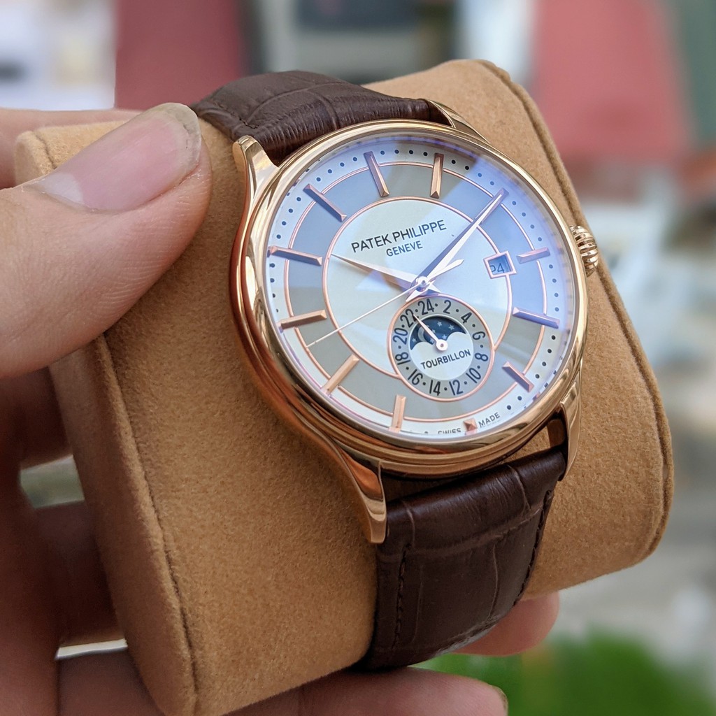 Đồng Hồ Nam PT Geneve Tourbillon Dây Da Nâu Cà Phê, Máy Lộ Cơ Cao Cấp, Tích Hợp Lịch Ngày Và Lịch Ngày Đêm