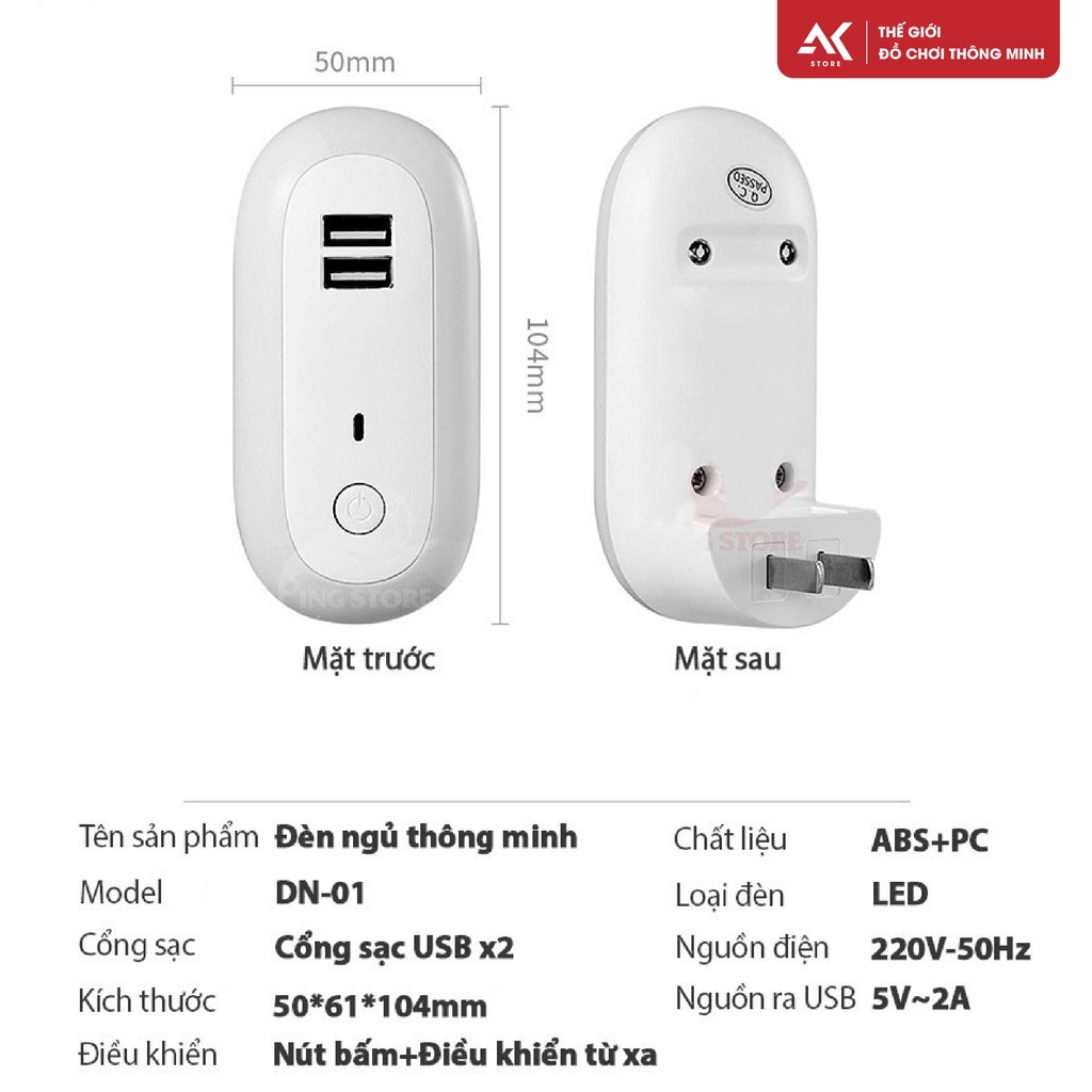 [ẢNH THẬT] Đèn Ngủ Thông Minh Có Cổng Sạc USB, 10 Cấp Độ Sáng, Điều Khiển Từ Xa Bằng Remote, Hẹn Giờ Tự Động