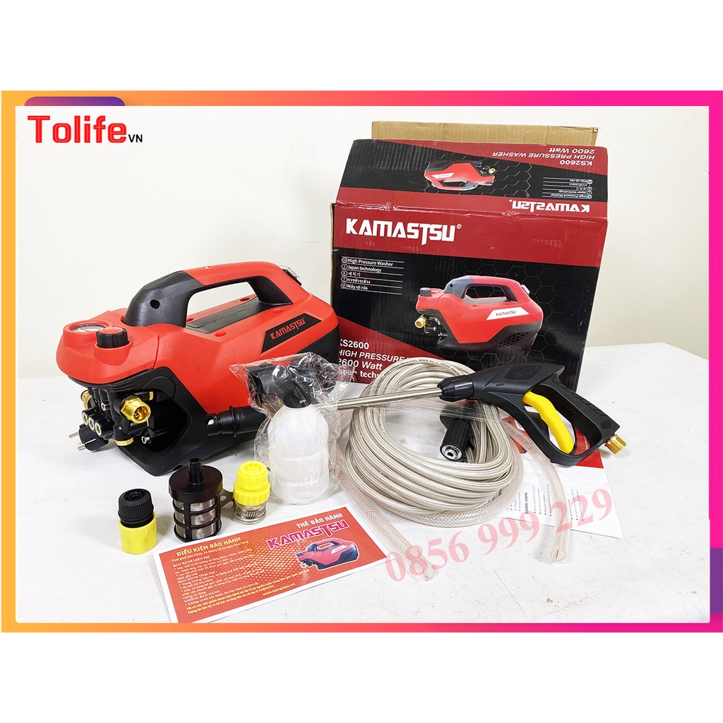 Máy rửa xe có chỉnh áp KAMASTSU KS2600 2600w màu đỏ / đen