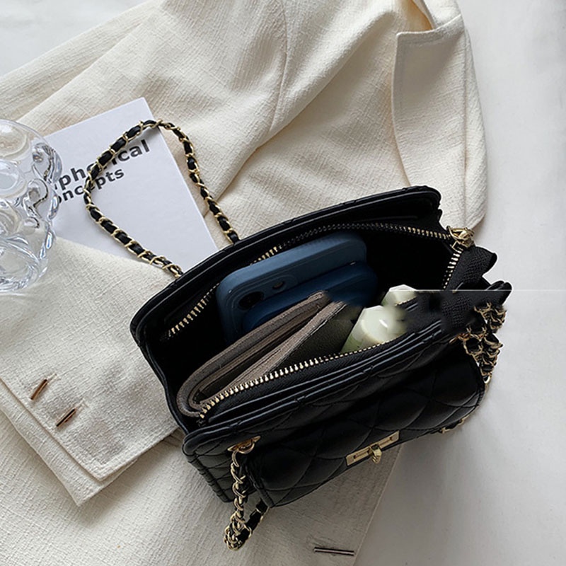 IELGY Túi Đeo Vai Hình Vuông Nhỏ Thêu Họa Tiết Hình Thoi Thời Trang Cho Nữ