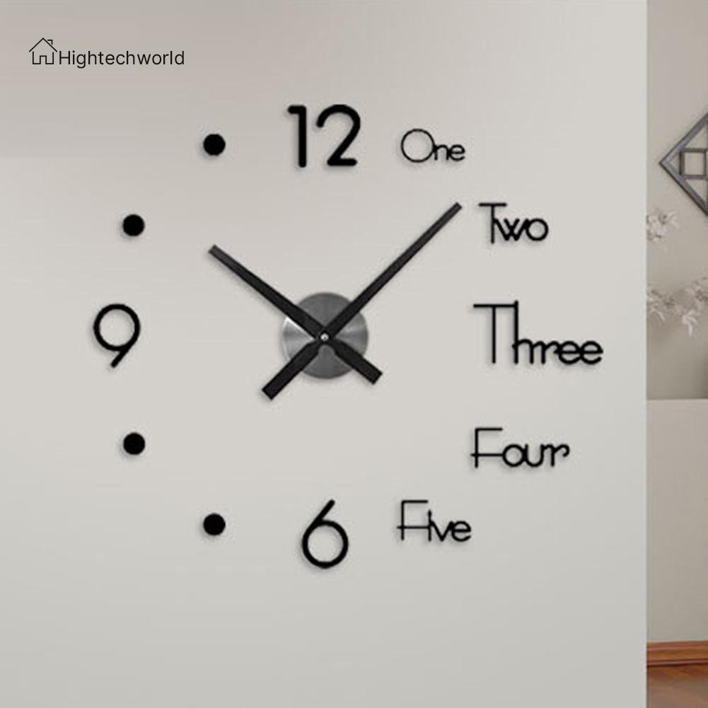 Hightechworld Large DIY Wall Clock Acrylic Mirror Surface 3D Clock Stickers Home Decor