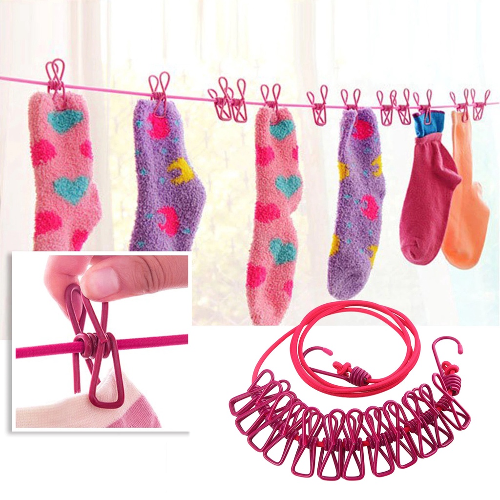 (HCM) Dây Phơi Có Sẵn Kẹp Quần Áo Tiện Dụng Mang Đi Dã Ngoại Cắm Trại - Dây Phơi Đồ Có Kẹp Siêu Bền - Dây Kẹp Ảnh