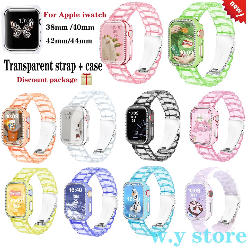 IPHONE Dây Đeo Đồng Hồ Bằng Nhựa Resin Trong Suốt Kích Thước 42mm / 38mm Dùng Cho Iwatch 6 5 4 3 2 1