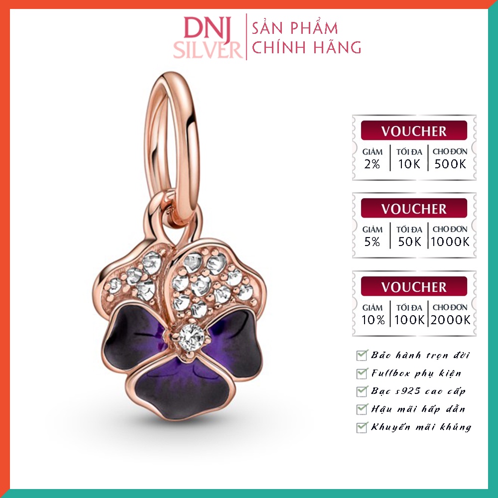 [Hàng cao cấp] Charm bạc 925 cao cấp, hàng chuẩn bạc - Charm Deep Purple Pansy Flower thích hợp để mix vòng tay charm