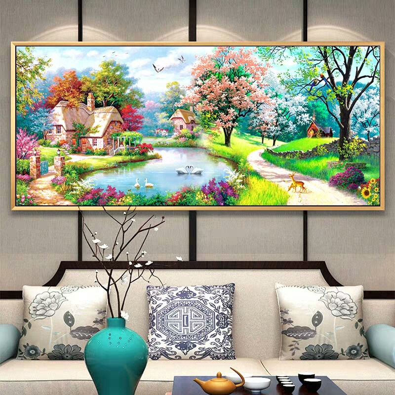 (MỚI) Tranh thêu trang trí thủ công 5D hình phong cảnh