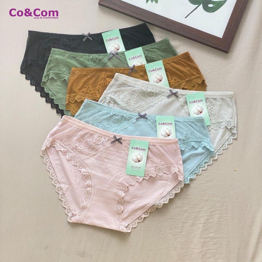 Quần Lót Nữ Cotton Phối Ren Nhẹ Nhàng Thoáng Khí Co&Com NO9066 Thông Hơi Kháng Khuẩn Cao Cấp