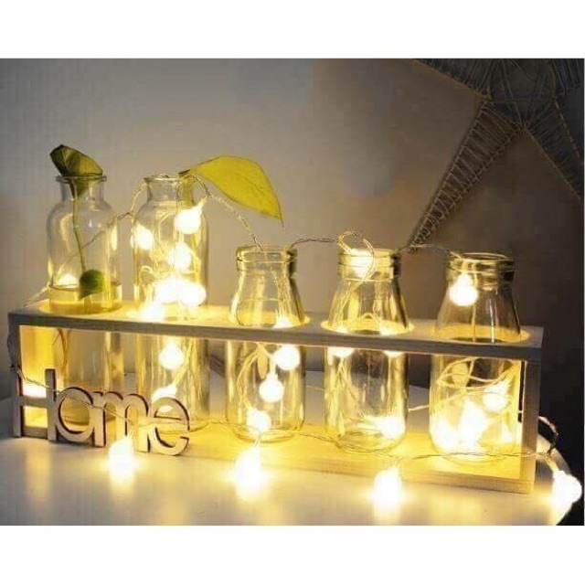 Sét 5 lọ hồ thủy tinh kèm kệ gỗ- màu xanh