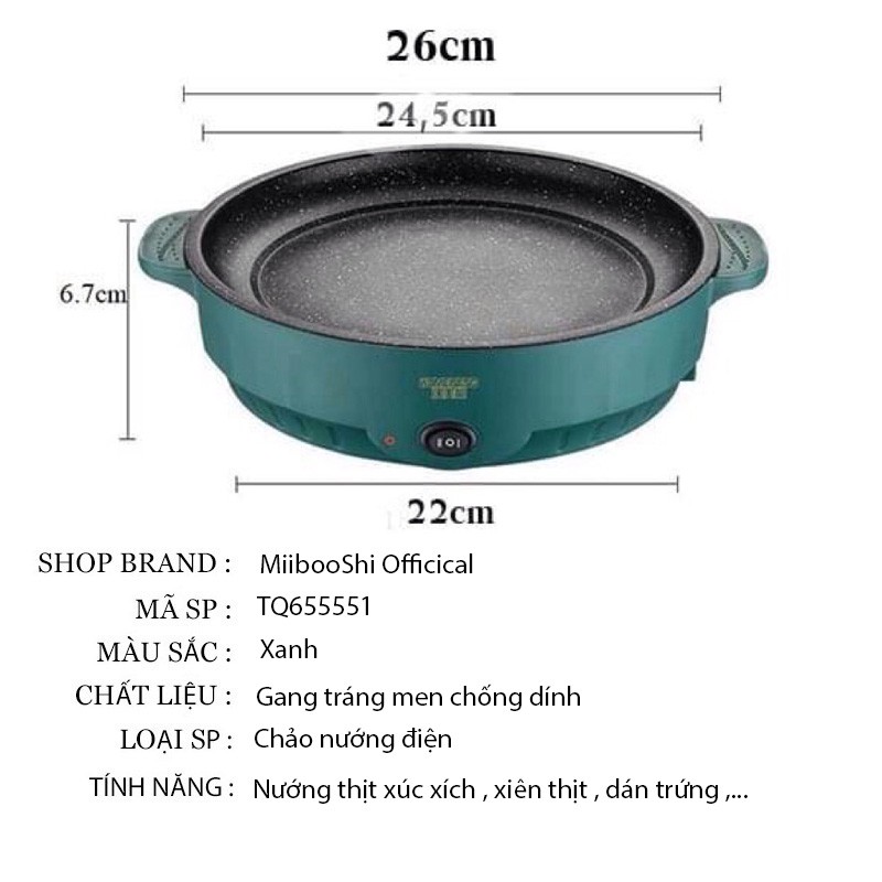 Bếp điện mini đa năng chảo nướng điện hàn quốc vân đá chống dính cao cấp Shanban 2 nấc nhiệt size 26 MiibooShi TQ655551