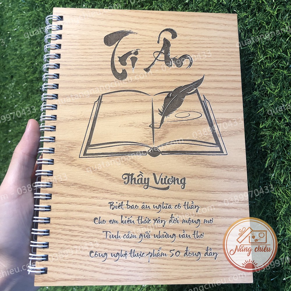 Sổ bìa gỗ cứng làm quà tặng tri ân thầy cô - Khắc chữ và thiết kế theo yêu cầu - Sổ tay 100 trang dày dặn
