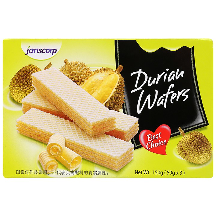 Bánh xốp Janscorp Durian Wafers Sầu Riêng 150g (3 x 50g) - Hàng phân phối độc quyền