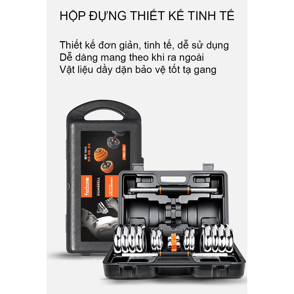 Bộ Tạ Tay Gang Mạ Niken 4 IN 1 FED-8007 Loại 30KG (Bảo hành 12 tháng)