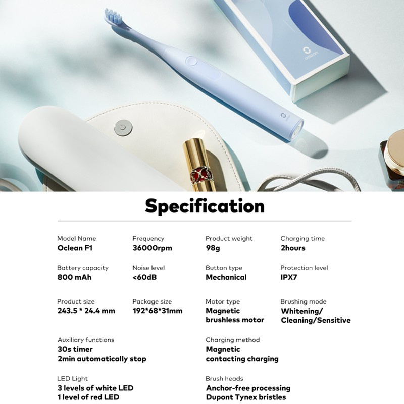 Bàn chải điện Xiaomi Oclean F1 Sonic Electric Toothbrush Tế Sóng Siêu Âm Chống Nước IPX7 3 Chế Độ Cho Người Lớn