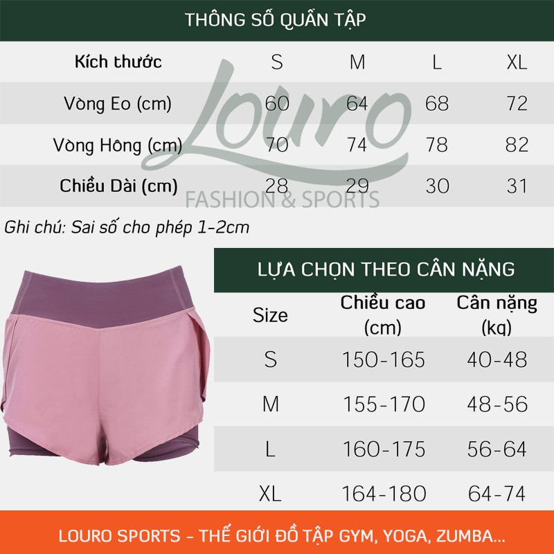 Quần tập gym nữ cạp cao Louro QL35, kiểu quần short nữ tập yoga, gym, zumba, thông thoáng, co giãn 4 chiều