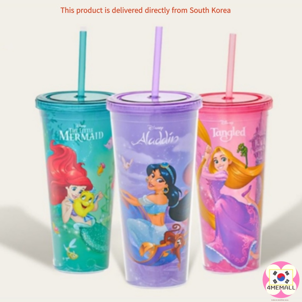 DAISO Bình nước có ống hút dung tích 650ml in hình công chúa Disney