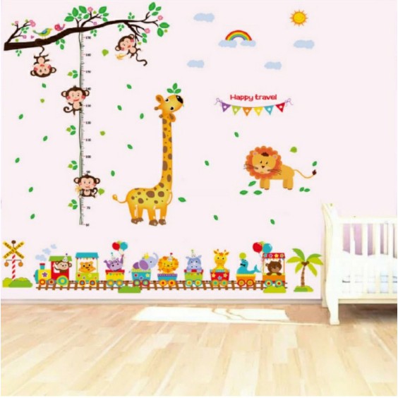 BỘ COMBO DECAL GHÉP ĐÔI TRANG TRÍ - Thước đo Khỉ kết hợp Xe lưa Mới ( 2 TẤM )