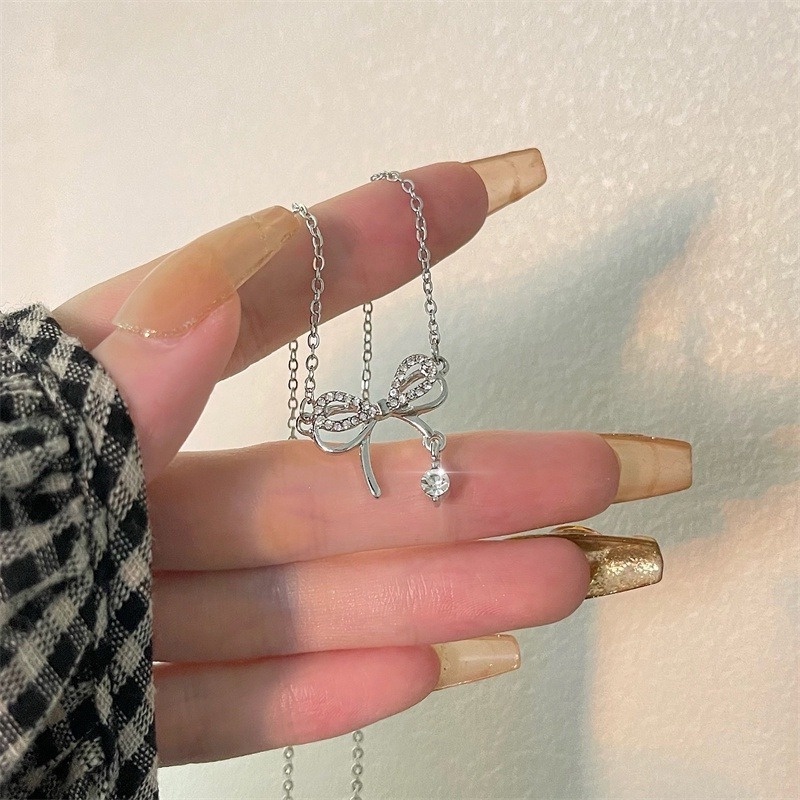 Vòng Cổ Choker Mặt Nơ Đính Đá Pha Lê Lấp Lánh Phong Cách Hàn Quốc Dành Cho Nữ