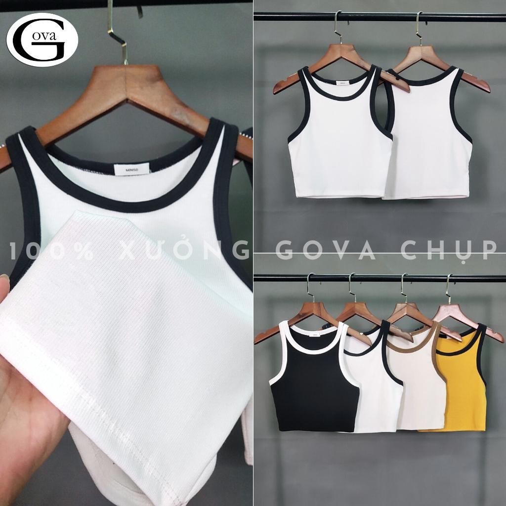 Áo Croptop BA LỖ PHỐI Đen Trắng Basic Trơn Nữ Thun Gân Kiểu Ôm Body GOVA