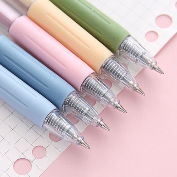 Bút bi bấm, bút gel bấm mực đen ngòi 0.5mm vỏ màu pastel trong suốt cute