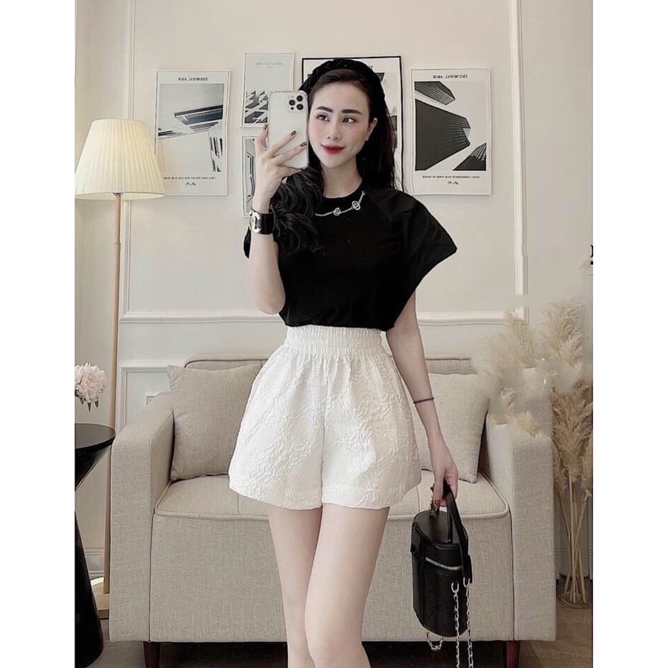 Quần short đùi họa tiết hoa nổi ống rộng ulzzang