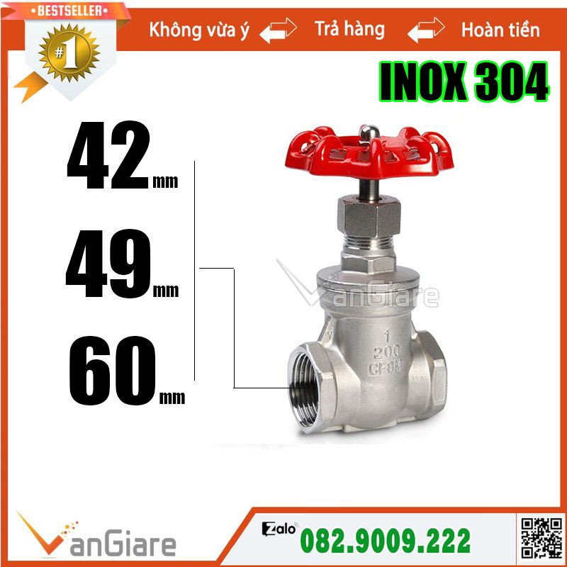 Van cửa inox 42 49 60 - van khóa nước tay vặn