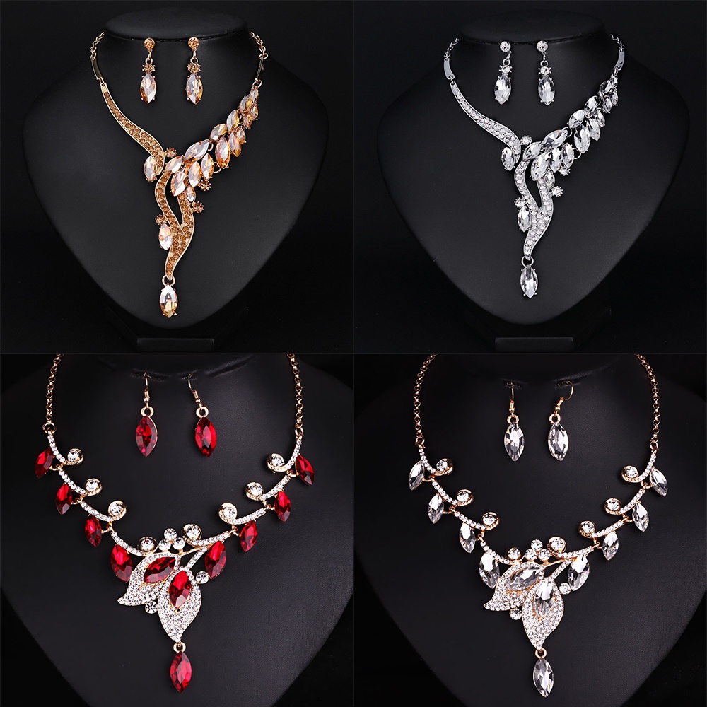 Set Vòng cổ Và Đôi Khuyên Tai Đính Đá Pha Lê Phong Cách Âu Mỹ Dành Cho Nữ