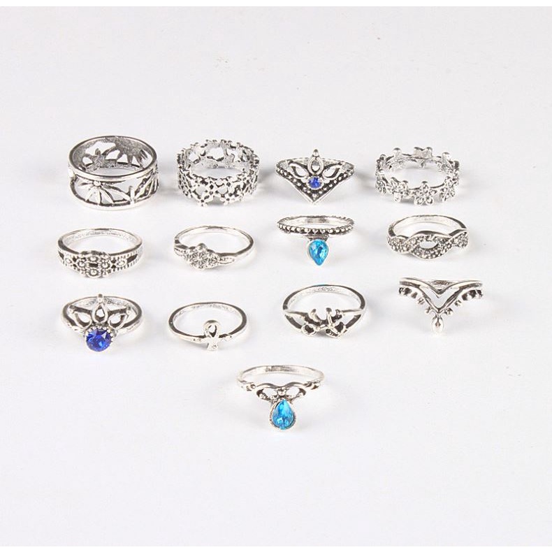 Bộ 13 Nhẫn Retro chạm khắc Kỳ Lân Hoa Sen Kim Cương 2M27