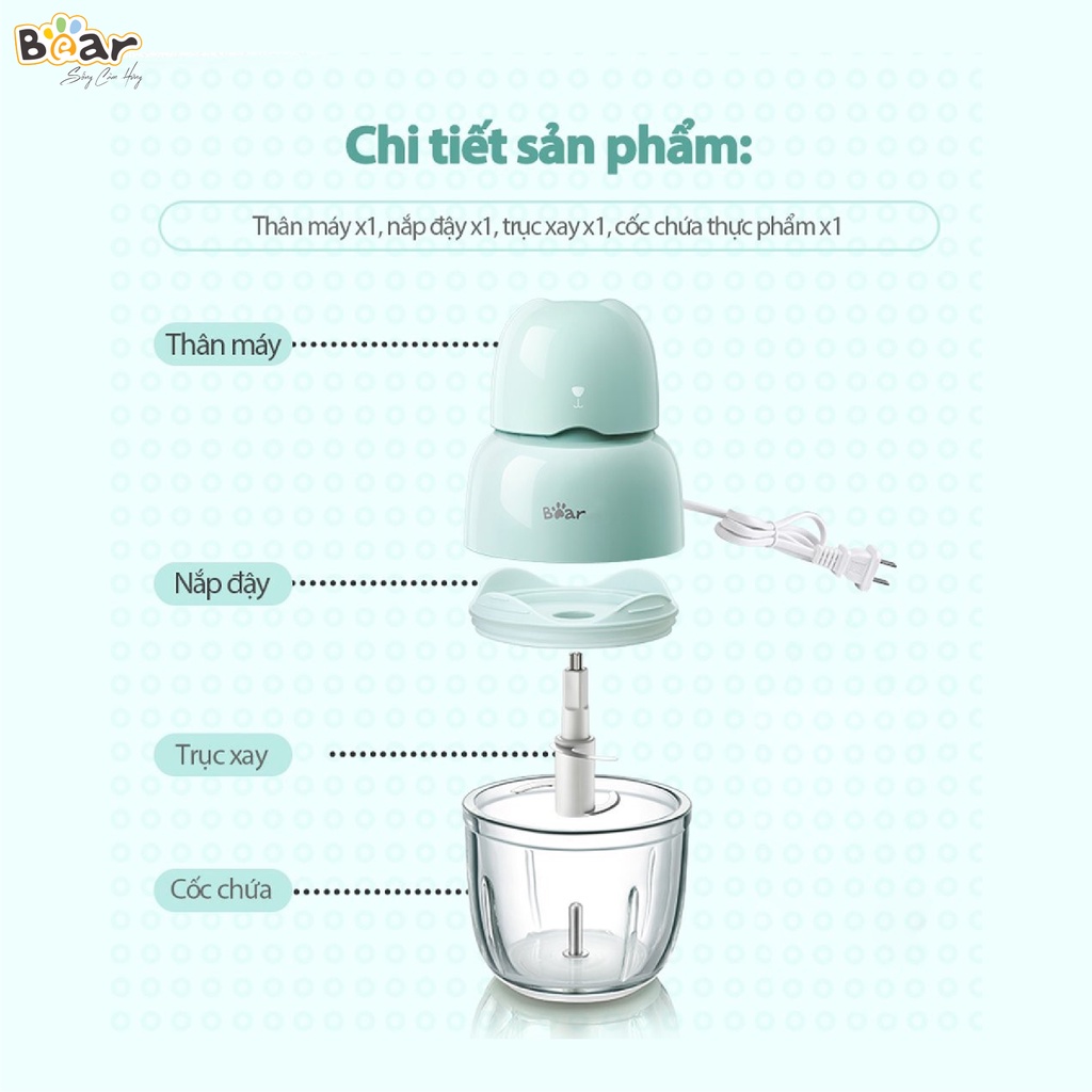 Máy Xay Ăn Dăm Cho Bé Bear An Toàn Tiện Lợi Thiết Kế 3 Lưỡi Dao Sắc Bén, Chất Liệu Thuỷ Tinh Borosilicat Cao Cấp - B01P1