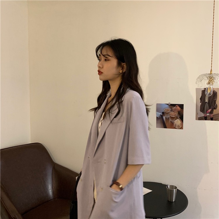 [SẴN SỐ LƯỢNG ÍT] Áo blazer mỏng cộc tay 2 màu pastel style ulzzang Korea (tím/be) | BigBuy360 - bigbuy360.vn
