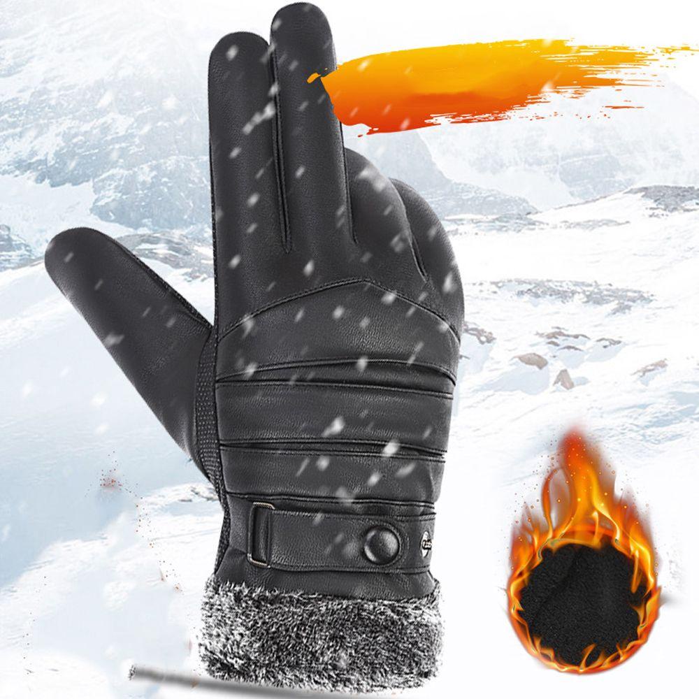 Găng Tay Năm Ngón Bằng Vải Lông Màu Đen Chống Gió Giữ Ấm Mùa Đông Cho Nam Khi Lái Xe