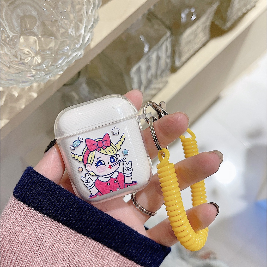Vỏ Bảo Vệ Hộp Sạc Tai Nghe airpods 1 2 Pro 3rd Generation Pro 1/2 Trong Suốt Chống Sốc Họa Tiết Hoạt Hình Kèm Dây Đeo Kiểu Nhật Hàn