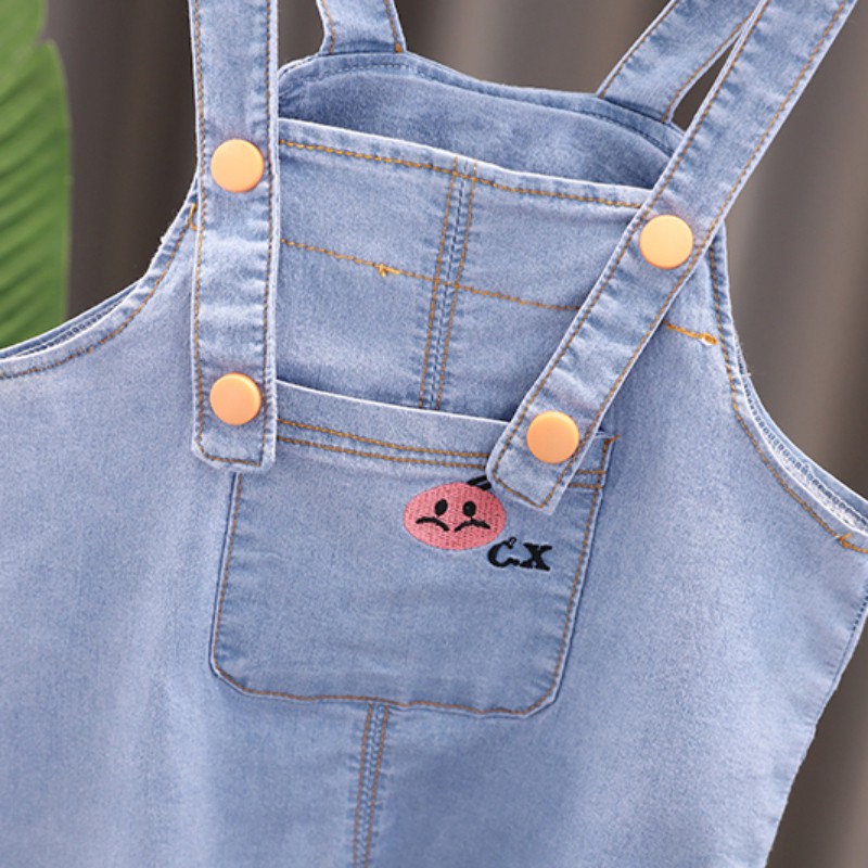 Set Áo Thun Cổ Tròn &amp; Quần Yếm Denim Cho Bé