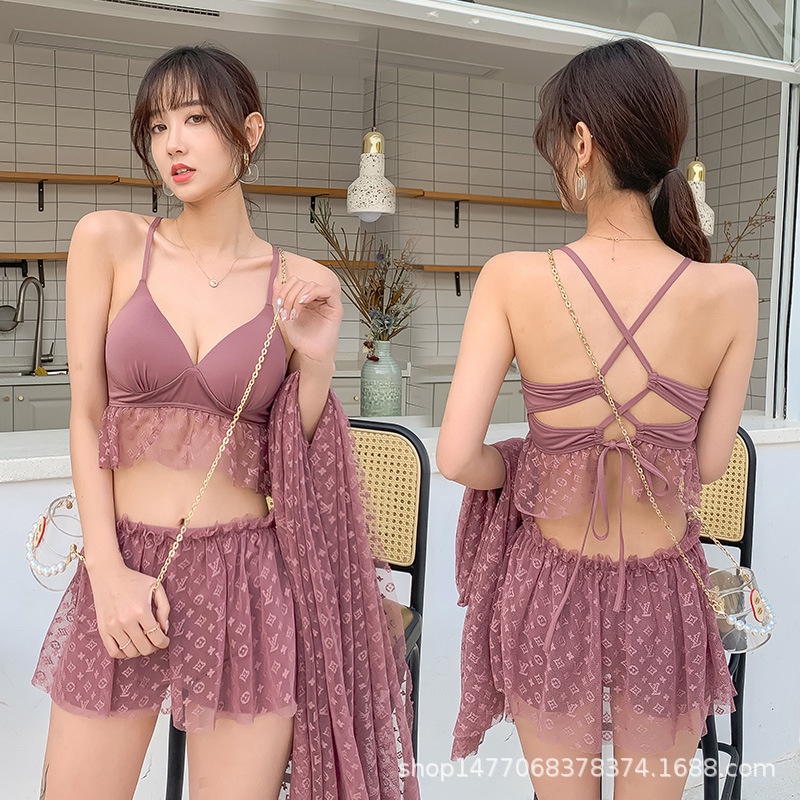 Bikini 3 Chi Tiết (LV)- Bộ Bơi Nữ Áo Tắm 2 Mảnh Kèm Khăn Đẹp